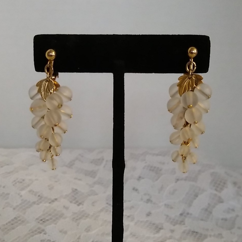 Goldtone Beaded Drop Clip On Earrings